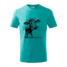 Čiernobiela karikatúra krava stojaca