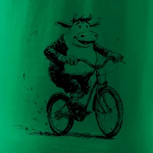 Tučná krava na bicykli