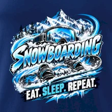 Snowboard s horským sněhem eat sleep repeat