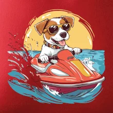 Jack russell teriér na vodnom skútri