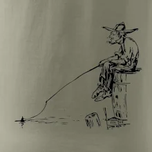 Kreslený rybár na pni