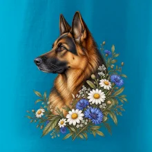 Německý ovčák s květinami - přírodní portrét
