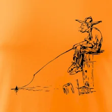 Kreslený rybár na pni