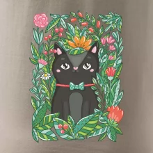 Mačka s kvetmi maľované