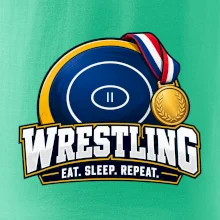Zápasnická žíněnka se zlatou medailí eat sleep wrestling  repeat