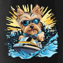 Yorkšírsky teriér na vodnom skútri