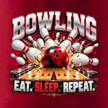 Bowlingová guľa a kolky eat sleep repeat