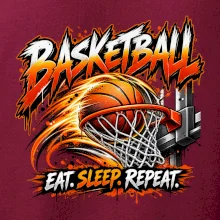 Basketbalový kôš s loptou eat sleep repeat
