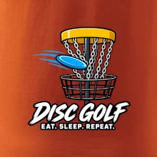 Discgolfový kôš s letiacim diskom eat sleep repeat