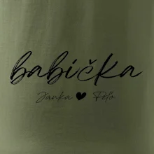 Babička Tričko s menami detí písacie písmo