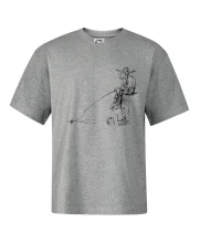 Kreslený rybár na pni