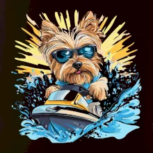 Yorkšírsky teriér na vodnom skútri