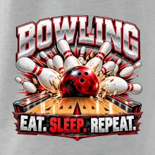 Bowlingová guľa a kolky eat sleep repeat