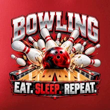 Bowlingová guľa a kolky eat sleep repeat