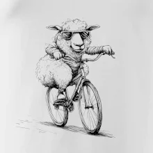 Ovce s okuliarmi na bicykli