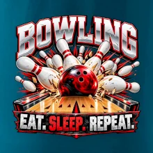 Bowlingová guľa a kolky eat sleep repeat