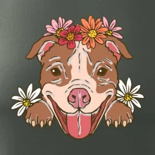 Americký stafordšírsky teriér hlava s kvetinami