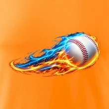 Letící baseballový míček v plamenech