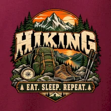 Turistický batoh v horách eat sleep repeat