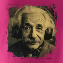 Albert Einstein so slúchadlami Albert Einstein so slúchadlami