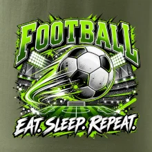 Futbalová lopta a štadión eat sleep repeat