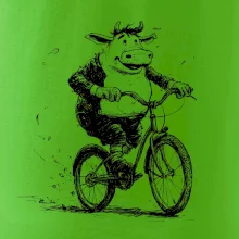 Tučná krava na bicykli