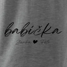 Babička Tričko s menami detí písacie písmo