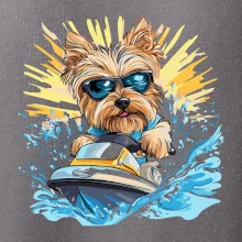 Yorkšírsky teriér na vodnom skútri