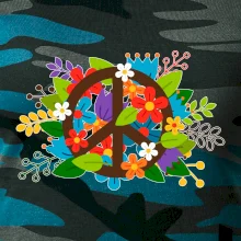 Peace symbol prerastený kvetinami