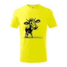 Čiernobiela karikatúra krava stojaca