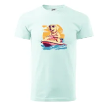 Zlatý retriever na vodnom skútri