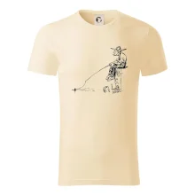 Kreslený rybár na pni