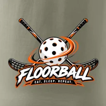 Florbalové hokejky s dierkovanou loptičkou eat sleep repeat