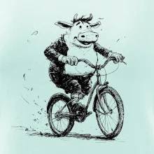 Tučná krava na bicykli