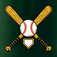 Zkřížené baseballové pálky a míček