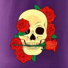 Lebka držiace ružu