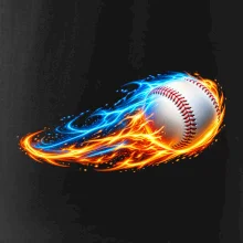 Letící baseballový míček v plamenech