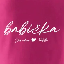 Babička Tričko s menami detí písacie písmo