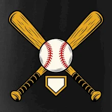 Zkřížené baseballové pálky a míček