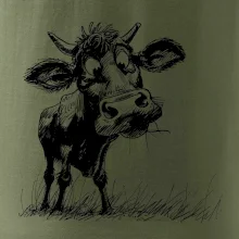 Čiernobiela karikatúra krava stojaca