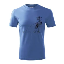 Kreslený rybár na pni