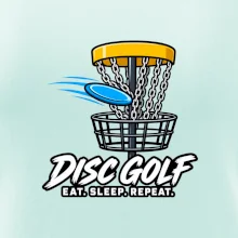 Discgolfový kôš s letiacim diskom eat sleep repeat