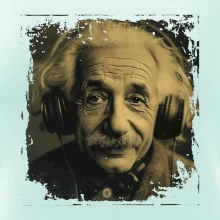 Albert Einstein so slúchadlami Albert Einstein so slúchadlami