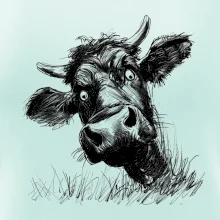 Čiernobiela karikatúra čierna krava hlava