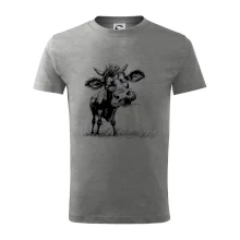 Čiernobiela karikatúra krava stojaca