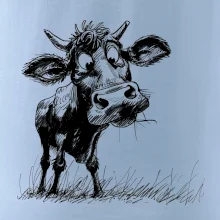 Čiernobiela karikatúra krava stojaca