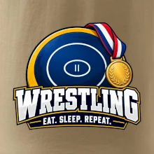 Zápasnická žíněnka se zlatou medailí eat sleep wrestling  repeat