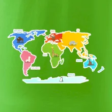 Svetové kontinenty s názvami a zvieratkami