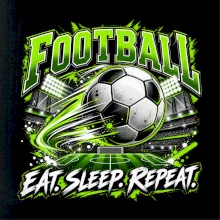 Futbalová lopta a štadión eat sleep repeat