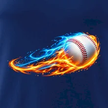 Letící baseballový míček v plamenech